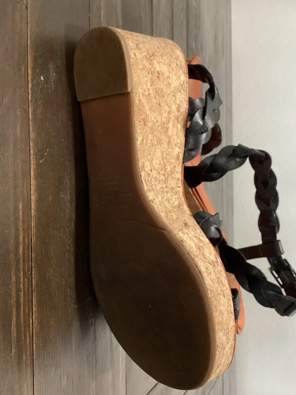 Crown Vintage Black Braided Cork‎ Wedge Sandals